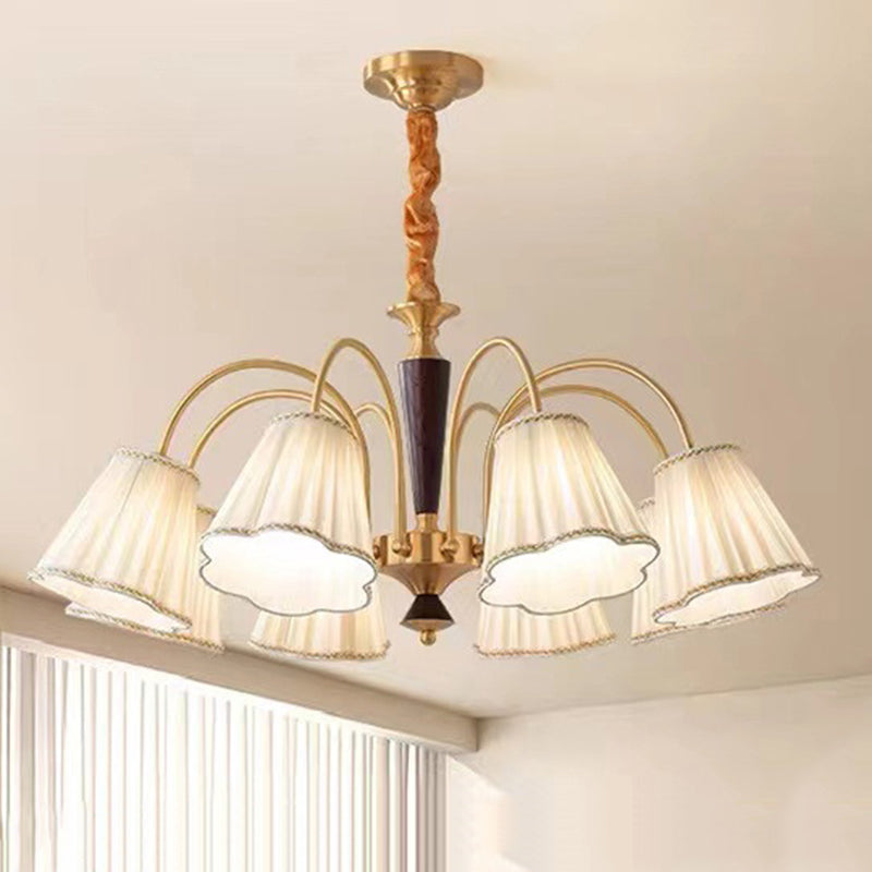 Traditional Vintage Cylindrical Multi-Flower Iron Copper Fabric 3/6/8-Light Chandelier For Living Room
