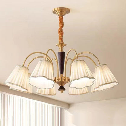 Traditional Vintage Cylindrical Multi-Flower Iron Copper Fabric 3/6/8-Light Chandelier For Living Room