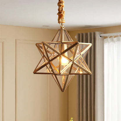 Contemporary Creative Geometric Star Copper Glass 1-Light Chandelier For Hallway