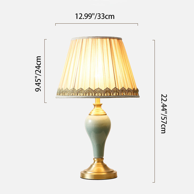 Traditional Vintage Cylindrical Copper Ceramic Linen 1-Light Table Lamp For Bedroom