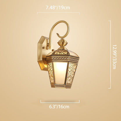 Traditional French Waterproof Lantern-Shaped Copper Glass 1-Light Outdoor Wall Sconce Lamp For Gardens