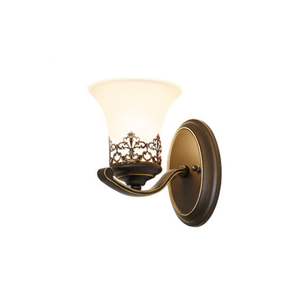 Traditional Vintage Floral Pattern Iron Glass 1-Light Wall Sconce Lamp For Bedroom