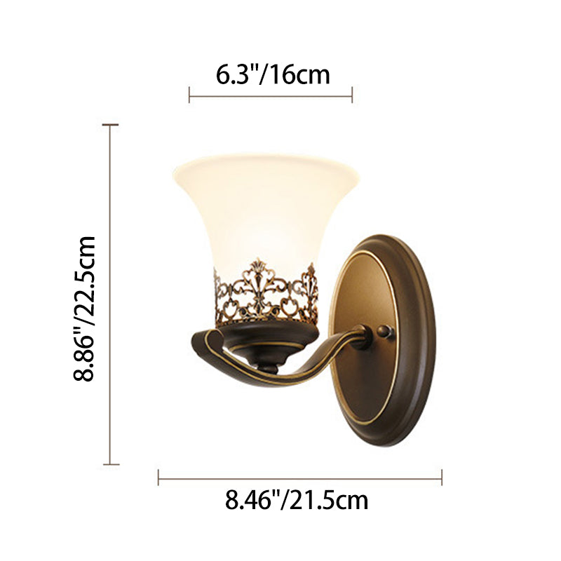 Traditional Vintage Floral Pattern Iron Glass 1-Light Wall Sconce Lamp For Bedroom