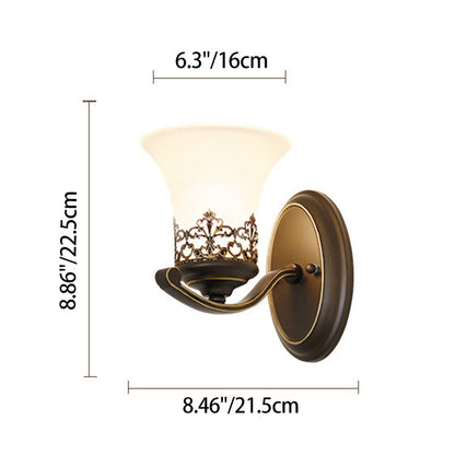 Traditional Vintage Floral Pattern Iron Glass 1-Light Wall Sconce Lamp For Bedroom