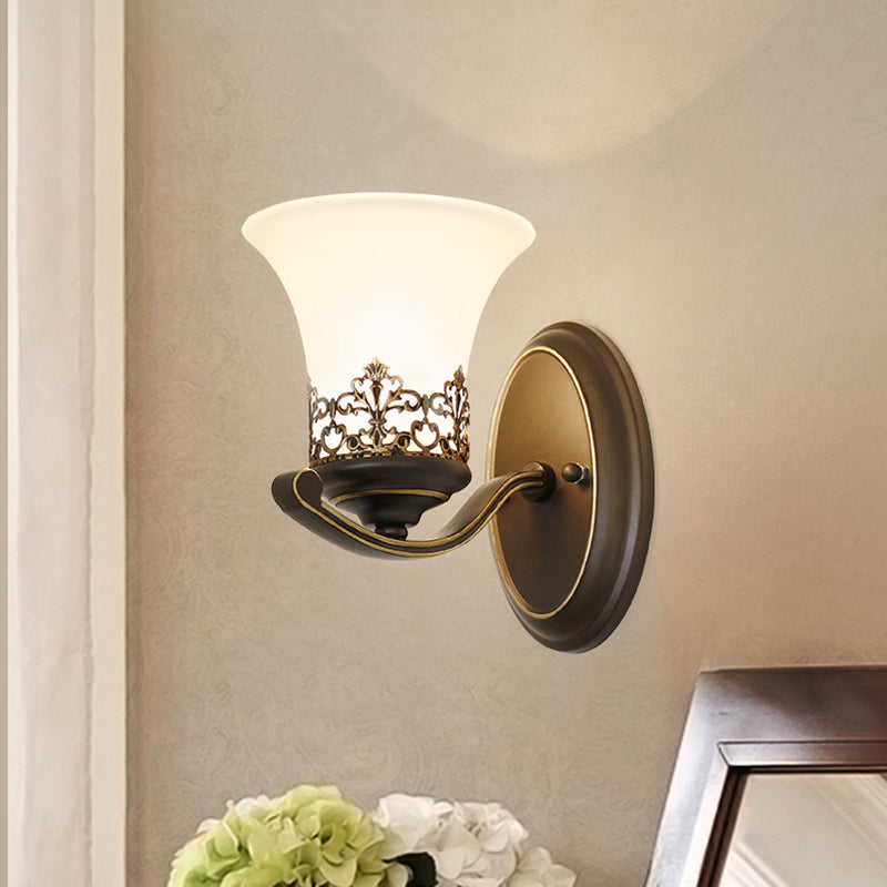 Traditional Vintage Floral Pattern Iron Glass 1-Light Wall Sconce Lamp For Bedroom