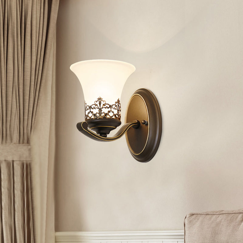 Traditional Vintage Floral Pattern Iron Glass 1-Light Wall Sconce Lamp For Bedroom