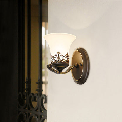 Traditional Vintage Floral Pattern Iron Glass 1-Light Wall Sconce Lamp For Bedroom