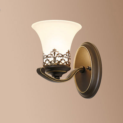 Traditional Vintage Floral Pattern Iron Glass 1-Light Wall Sconce Lamp For Bedroom
