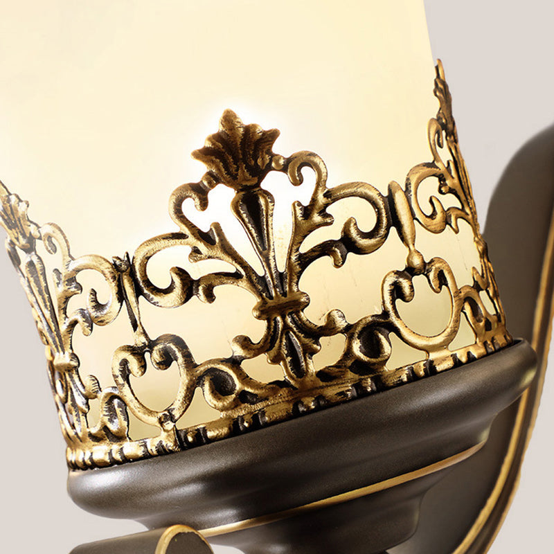 Traditional Vintage Floral Pattern Iron Glass 1-Light Wall Sconce Lamp For Bedroom