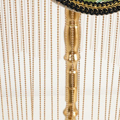 Traditional Vintage Cylindrical Bamboo Pattern Tassel Iron Fabric 1-Light Table Lamp For Bedroom
