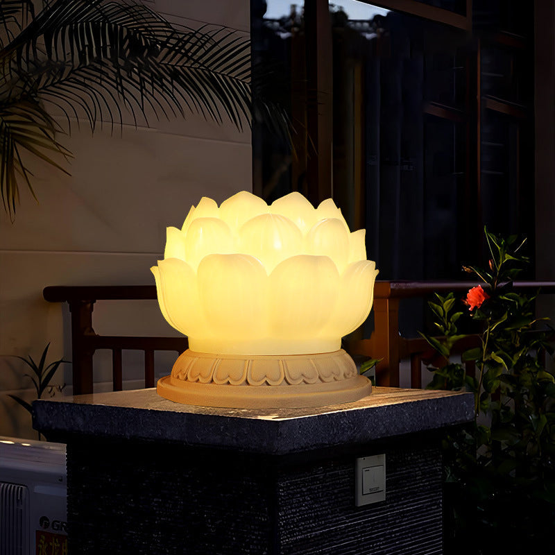 Contemporary Creative Waterproof Solar Lotus-Shaped Resin LED Outdoor Light Landscape Lighting For Garden