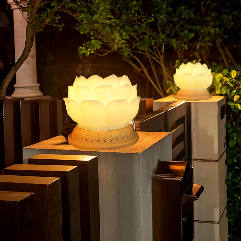 Contemporary Creative Waterproof Solar Lotus-Shaped Resin LED Outdoor Light Landscape Lighting For Garden