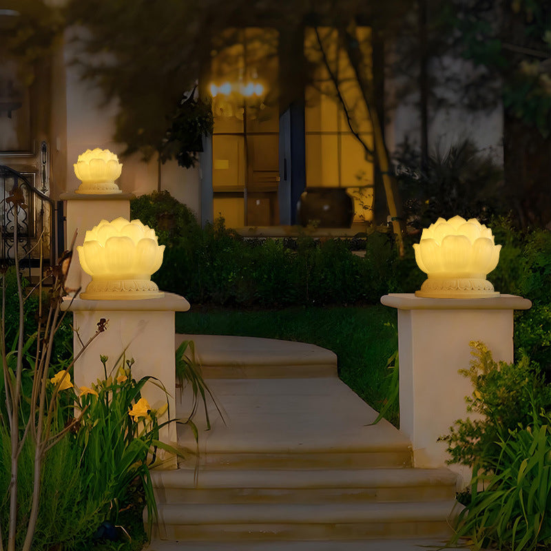 Contemporary Creative Waterproof Solar Lotus-Shaped Resin LED Outdoor Light Landscape Lighting For Garden