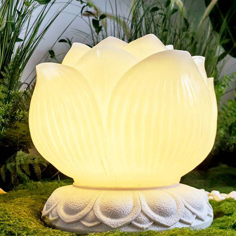 Contemporary Creative Waterproof Solar Lotus-Shaped Resin LED Outdoor Light Landscape Lighting For Garden