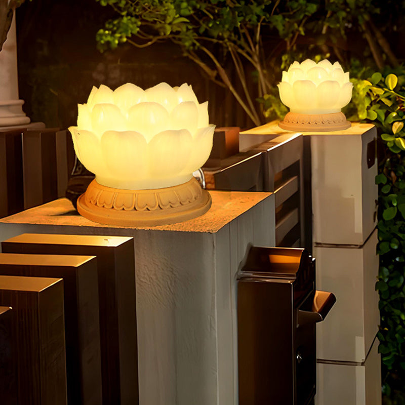 Contemporary Creative Waterproof Solar Lotus-Shaped Resin LED Outdoor Light Landscape Lighting For Garden