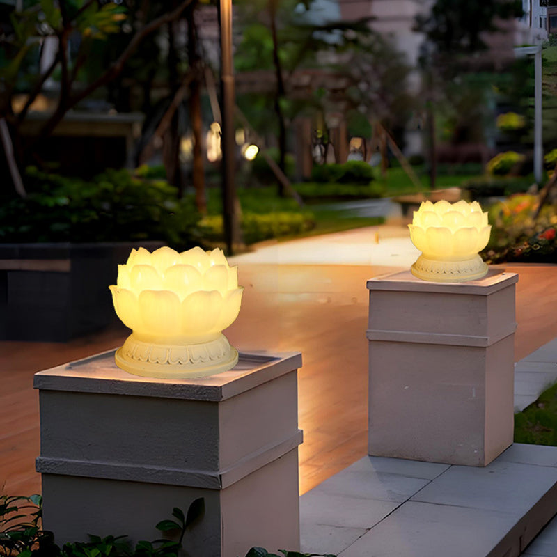 Contemporary Creative Waterproof Solar Lotus-Shaped Resin LED Outdoor Light Landscape Lighting For Garden