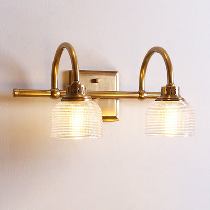 Traditional Vintage Round Copper Glass 1/2/3-Light Vanity Light Wall Sconce Lamp For Bedroom
