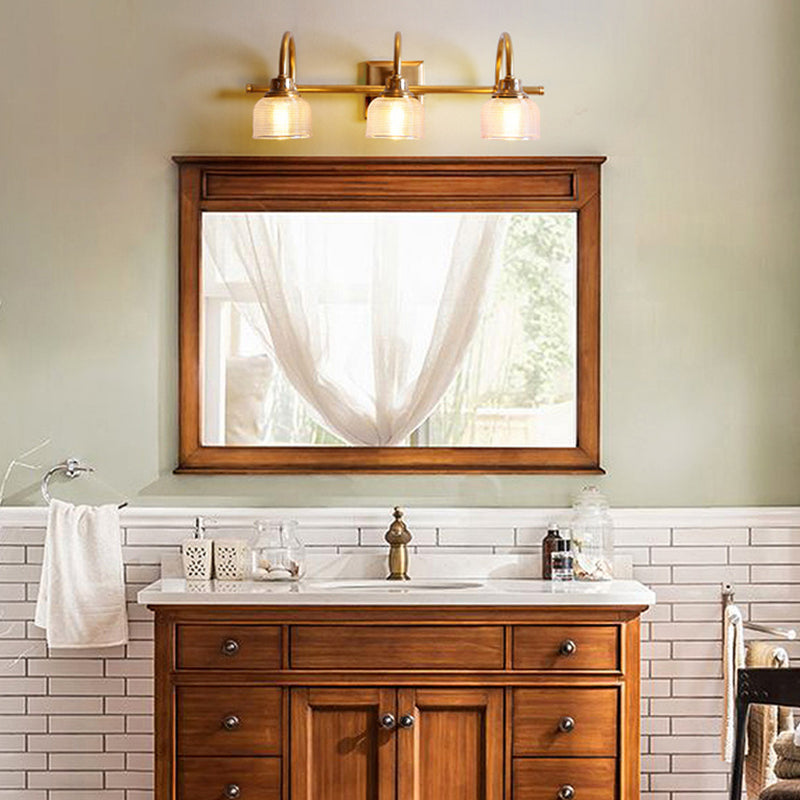 Traditional Vintage Round Copper Glass 1/2/3-Light Vanity Light Wall Sconce Lamp For Bedroom
