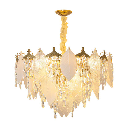 Traditional French Leaf Round Crystal Metal Glass 6/8/9/12/16-Light Chandelier Island Light For Dining Room