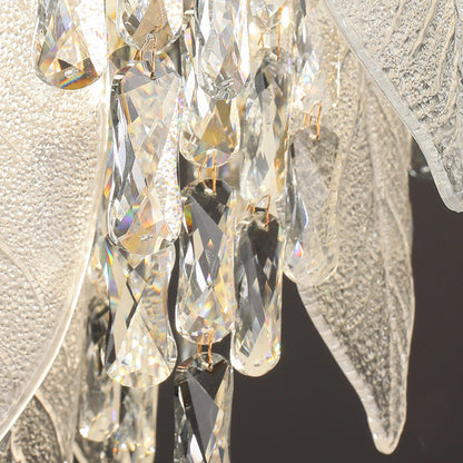 Traditional French Leaf Round Crystal Metal Glass 6/8/9/12/16-Light Chandelier Island Light For Dining Room