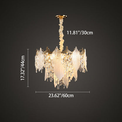 Traditional French Leaf Round Crystal Metal Glass 6/8/9/12/16-Light Chandelier Island Light For Dining Room