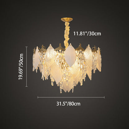 Traditional French Leaf Round Crystal Metal Glass 6/8/9/12/16-Light Chandelier Island Light For Dining Room
