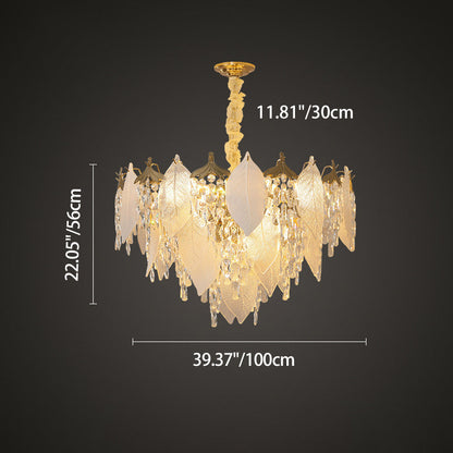 Traditional French Leaf Round Crystal Metal Glass 6/8/9/12/16-Light Chandelier Island Light For Dining Room