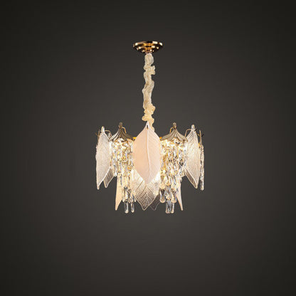 Traditional French Leaf Round Crystal Metal Glass 6/8/9/12/16-Light Chandelier Island Light For Dining Room