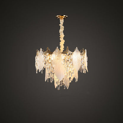 Traditional French Leaf Round Crystal Metal Glass 6/8/9/12/16-Light Chandelier Island Light For Dining Room