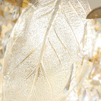 Traditional French Leaf Round Crystal Metal Glass 6/8/9/12/16-Light Chandelier Island Light For Dining Room