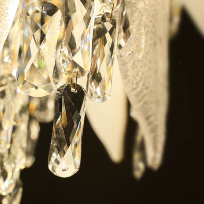 Traditional French Leaf Round Crystal Metal Glass 6/8/9/12/16-Light Chandelier Island Light For Dining Room