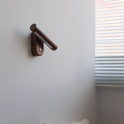 Traditional Vintage Rotatable Long Cylindrical Walnut PLA LED Wall Sconce Lamp For Bedroom