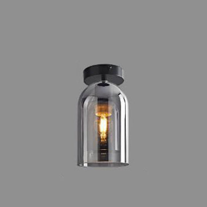 Contemporary Nordic Cylindrical Iron Glass 1-Light Semi-Flush Mount Ceiling Light For Hallway
