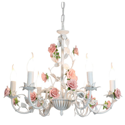 Traditional Vintage Vine Multiple Floral Iron Ceramic 3/6/8-Light Chandelier For Bedroom