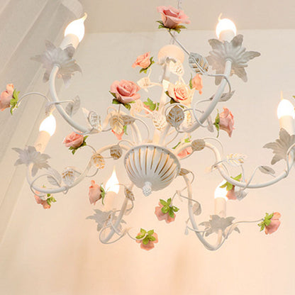 Traditional Vintage Vine Multiple Floral Iron Ceramic 3/6/8-Light Chandelier For Bedroom