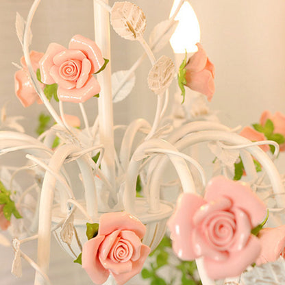 Traditional Vintage Vine Multiple Floral Iron Ceramic 3/6/8-Light Chandelier For Bedroom