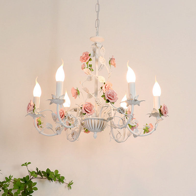 Traditional Vintage Vine Multiple Floral Iron Ceramic 3/6/8-Light Chandelier For Bedroom