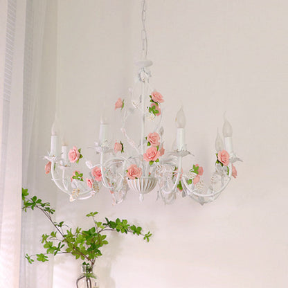Traditional Vintage Vine Multiple Floral Iron Ceramic 3/6/8-Light Chandelier For Bedroom