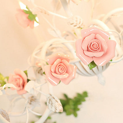 Traditional Vintage Vine Multiple Floral Iron Ceramic 3/6/8-Light Chandelier For Bedroom