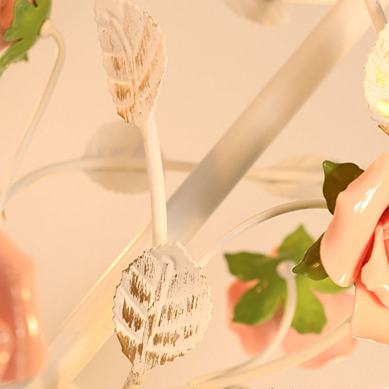 Traditional Vintage Vine Multiple Floral Iron Ceramic 3/6/8-Light Chandelier For Bedroom