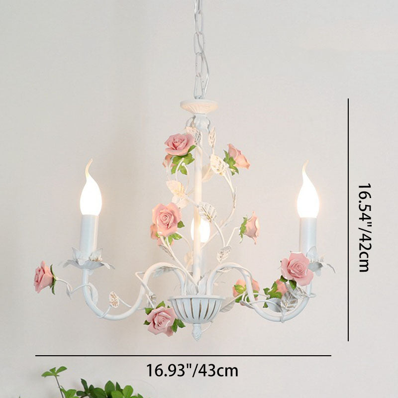 Traditional Vintage Vine Multiple Floral Iron Ceramic 3/6/8-Light Chandelier For Bedroom