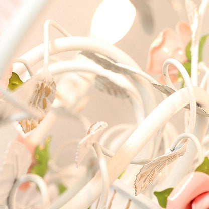 Traditional Vintage Vine Multiple Floral Iron Ceramic 3/6/8-Light Chandelier For Bedroom