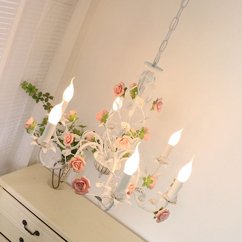 Traditional Vintage Vine Multiple Floral Iron Ceramic 3/6/8-Light Chandelier For Bedroom
