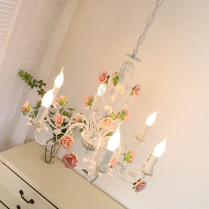 Traditional Vintage Vine Multiple Floral Iron Ceramic 3/6/8-Light Chandelier For Bedroom