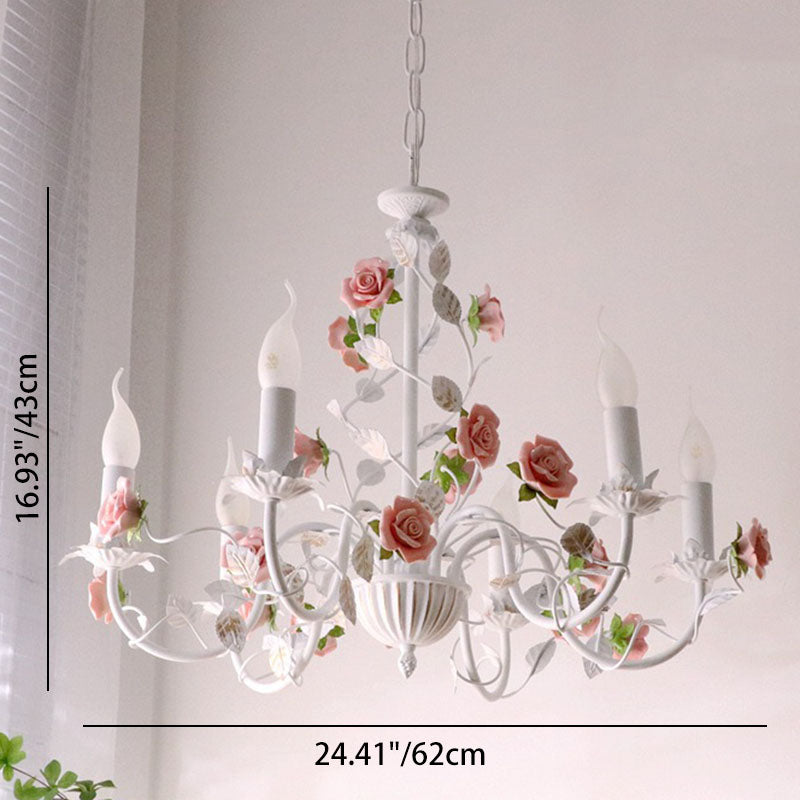 Traditional Vintage Vine Multiple Floral Iron Ceramic 3/6/8-Light Chandelier For Bedroom