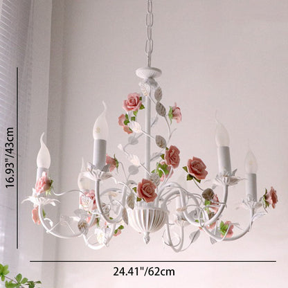 Traditional Vintage Vine Multiple Floral Iron Ceramic 3/6/8-Light Chandelier For Bedroom