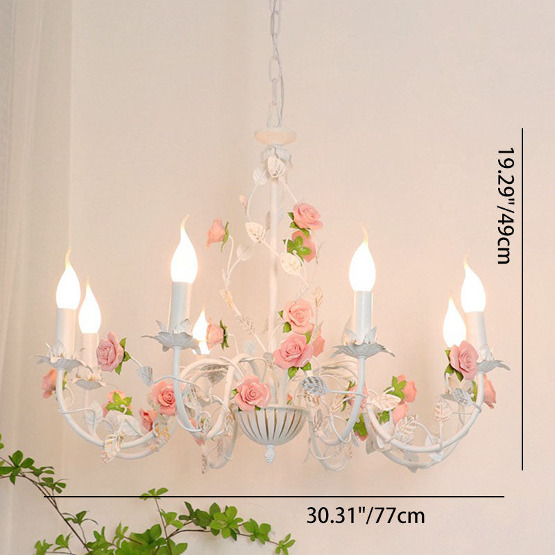 Traditional Vintage Vine Multiple Floral Iron Ceramic 3/6/8-Light Chandelier For Bedroom