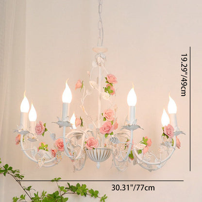Traditional Vintage Vine Multiple Floral Iron Ceramic 3/6/8-Light Chandelier For Bedroom
