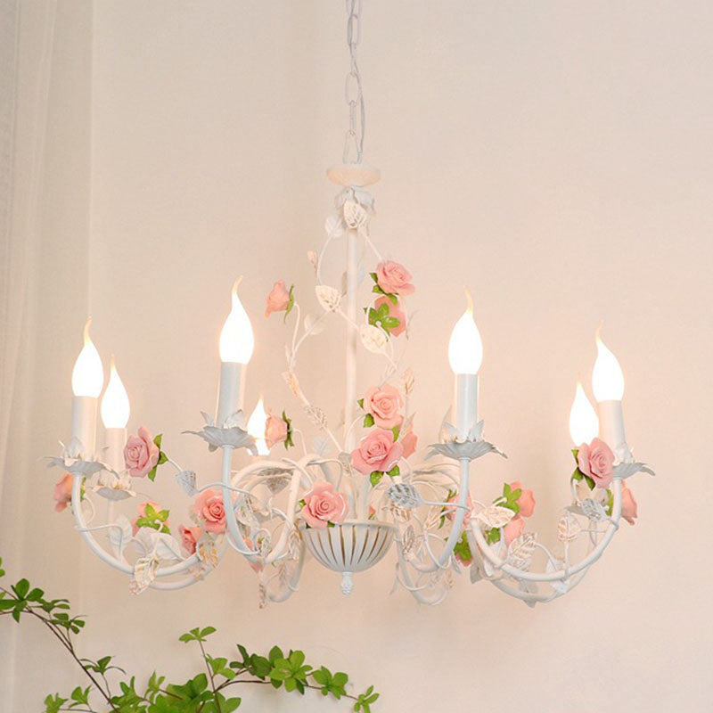 Traditional Vintage Vine Multiple Floral Iron Ceramic 3/6/8-Light Chandelier For Bedroom