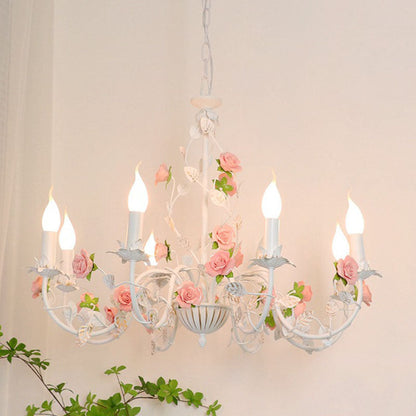 Traditional Vintage Vine Multiple Floral Iron Ceramic 3/6/8-Light Chandelier For Bedroom